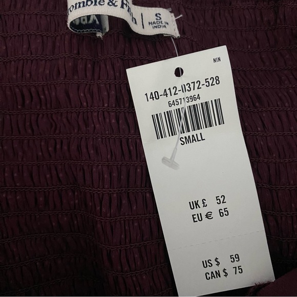 ABERCROMBIE & FITCH Maroon Polka Dot Boat Neck Ruffle Crop Top - Picture 4 of 4